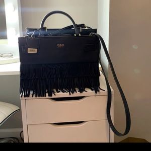 Black fringe guess purse